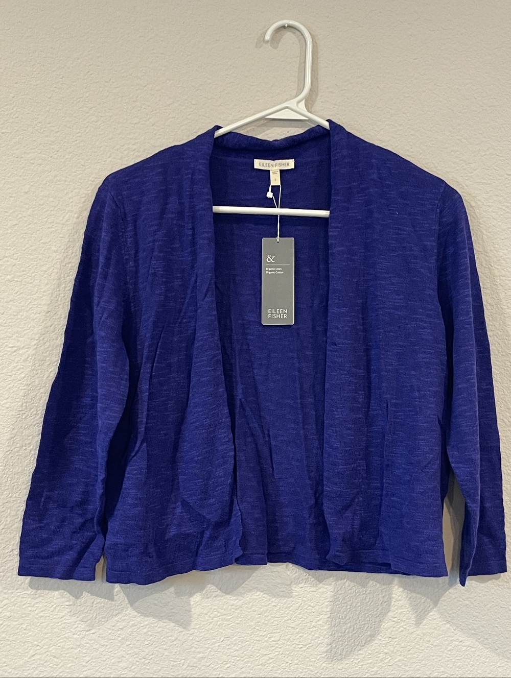 NWT EILEEN FISHER Vintage 2010s Blue Violet Crop Straight Cardigan Size Small